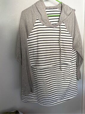 Striped Hoodie Nursing Shirt with Gray Sleeves